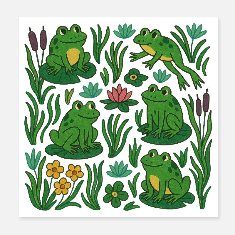 Verdant Frog Pond Scene Poster 8" x 8" (20x20 cm)
