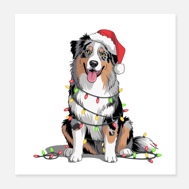 Weihnachtshund mit Lichterkette Poster 20x20 cm