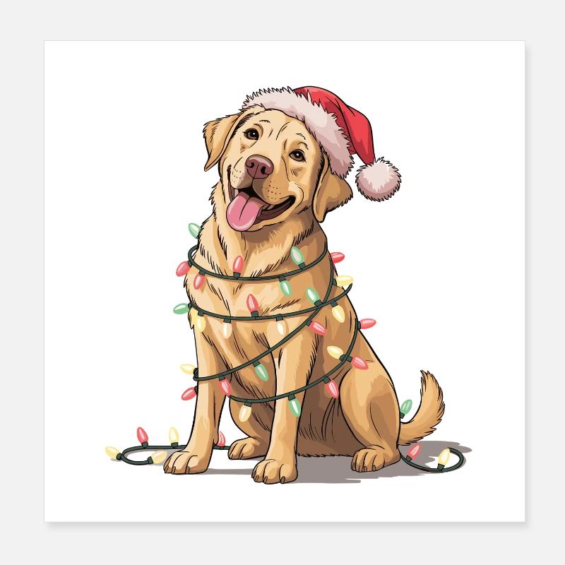 Festlicher Hund mit Lichterkette Poster 20x20 cm