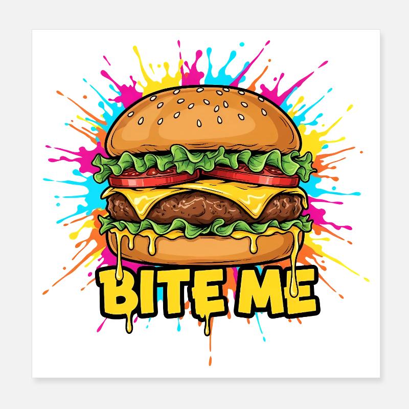 Popart Burger Bite Me  Poster 20x20 cm