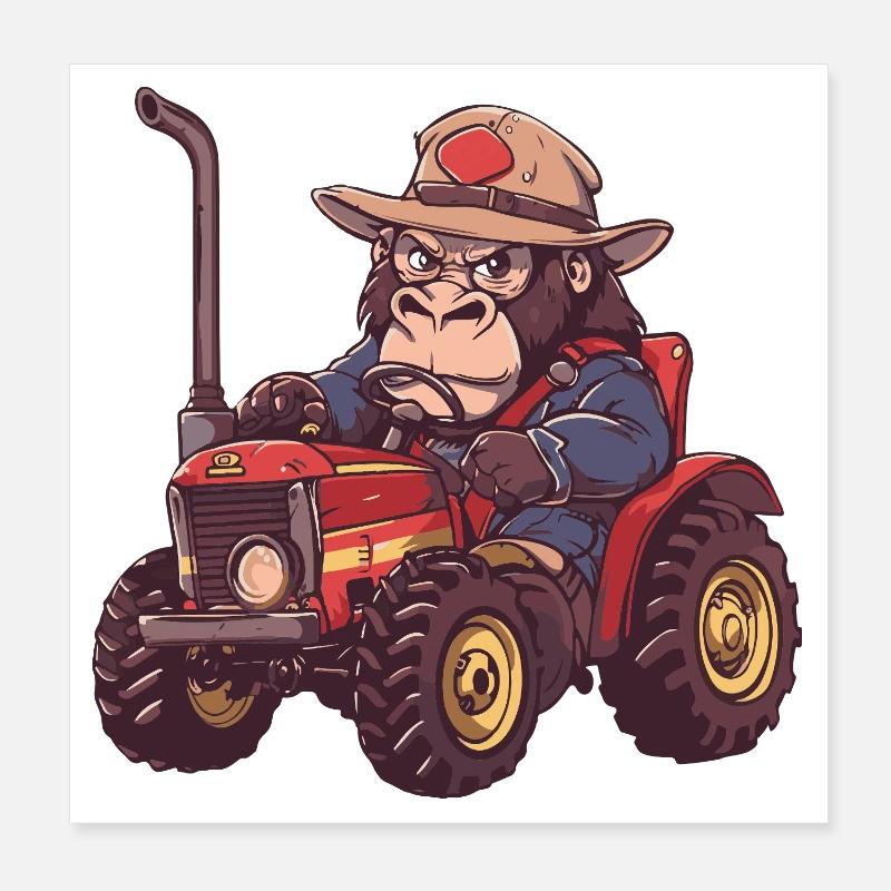 Gorilla Traktor Farmer Poster 20x20 cm