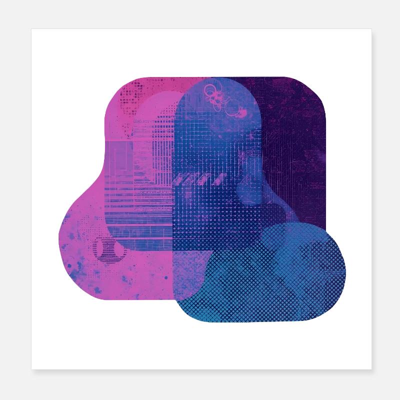 Couches techniques abstraites — Art numérique bleu et rose Poster 20 x 20 cm