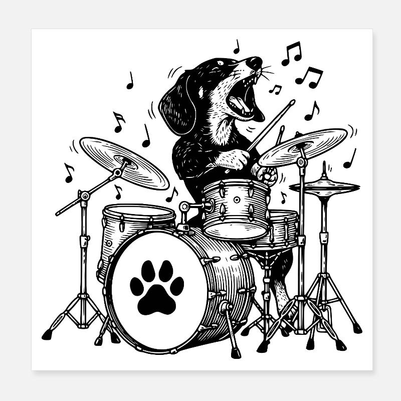Musical Dachshund Drummer Art Poster 8" x 8" (20x20 cm)