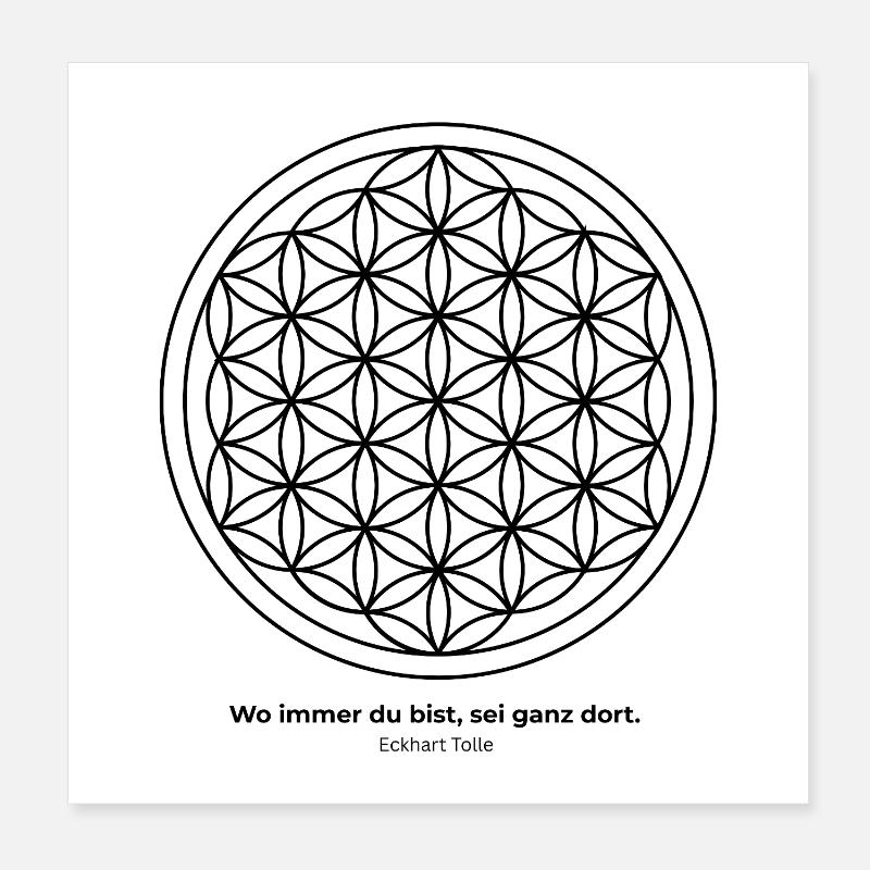 Fleur de vie et dicton, la pleine conscience - Poster 20 x 20 cm - blanc