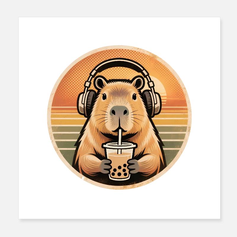 Süßes Capybara Bubble Tea Kawaii Tier Geschenk - Poster 20x20 cm - Weiß