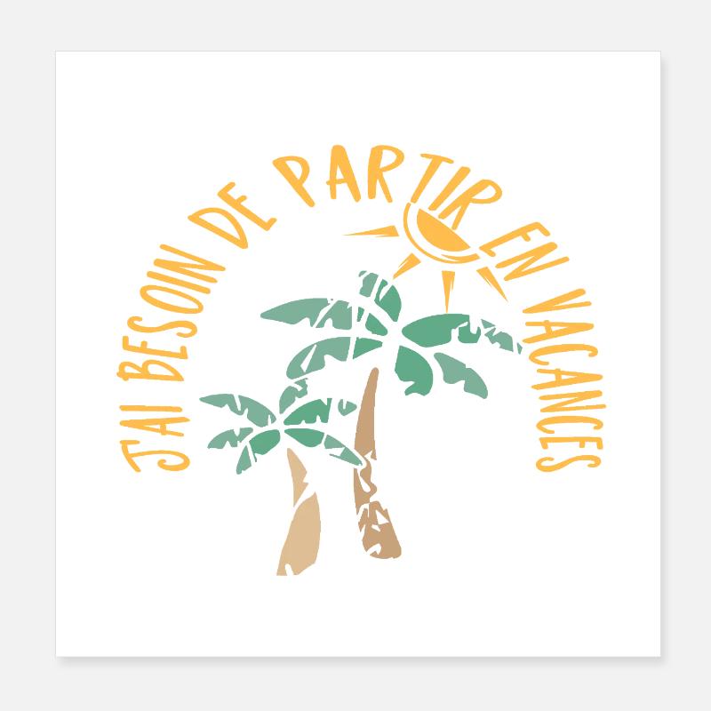 Palmes et Soleil Vacances Poster 20 x 20 cm