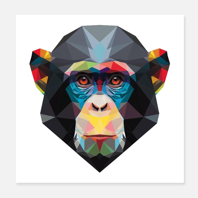 Geometric Monkey Portrait Rainbow Low Poly Art Poster 8" x 8" (20x20 cm)