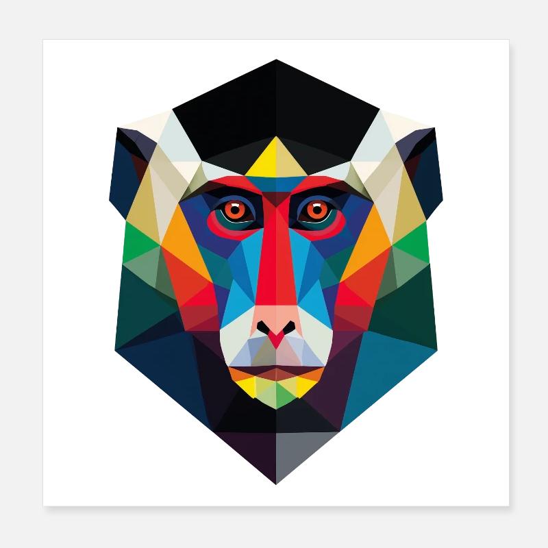 Impression d’art géométrique tête de singe Poster 20 x 20 cm