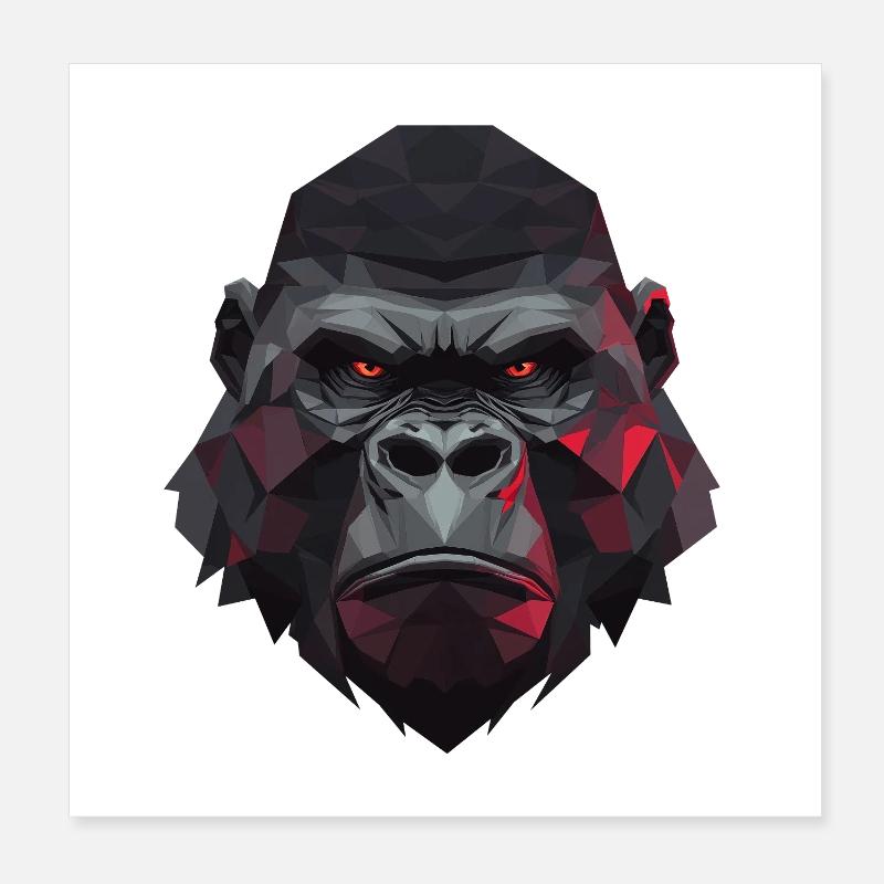 Polygon gorilla with red eyes Poster 8" x 8" (20x20 cm)