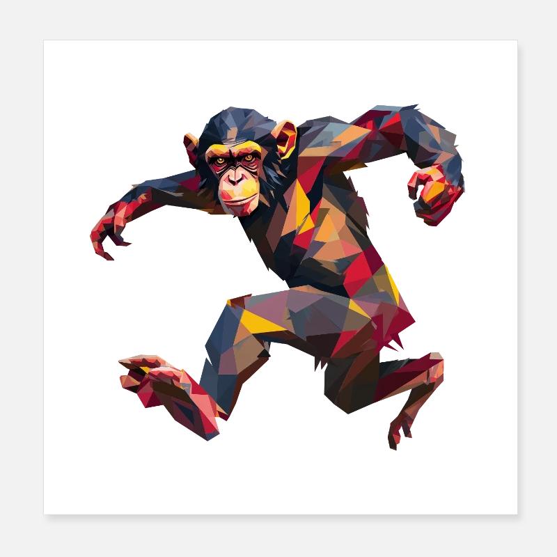 Low Poly Chimpanzee Sprint Logo Design Poster 8" x 8" (20x20 cm)