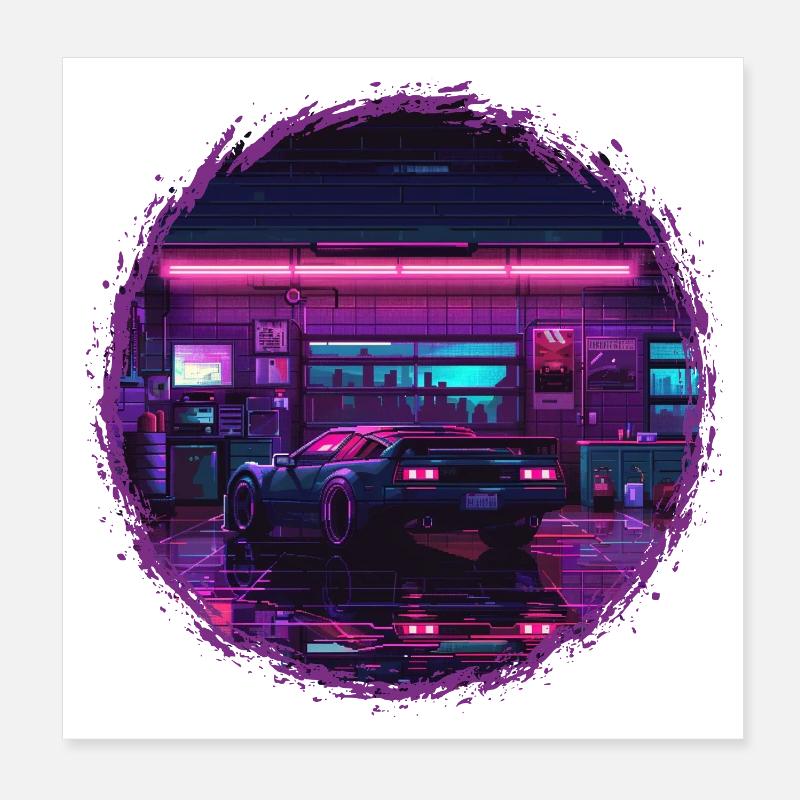 Neon Garage – RetroRift Night Edition Poster 8" x 8" (20x20 cm)