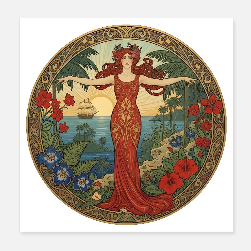 Déesse tropicale au coucher du soleil Poster 20 x 20 cm