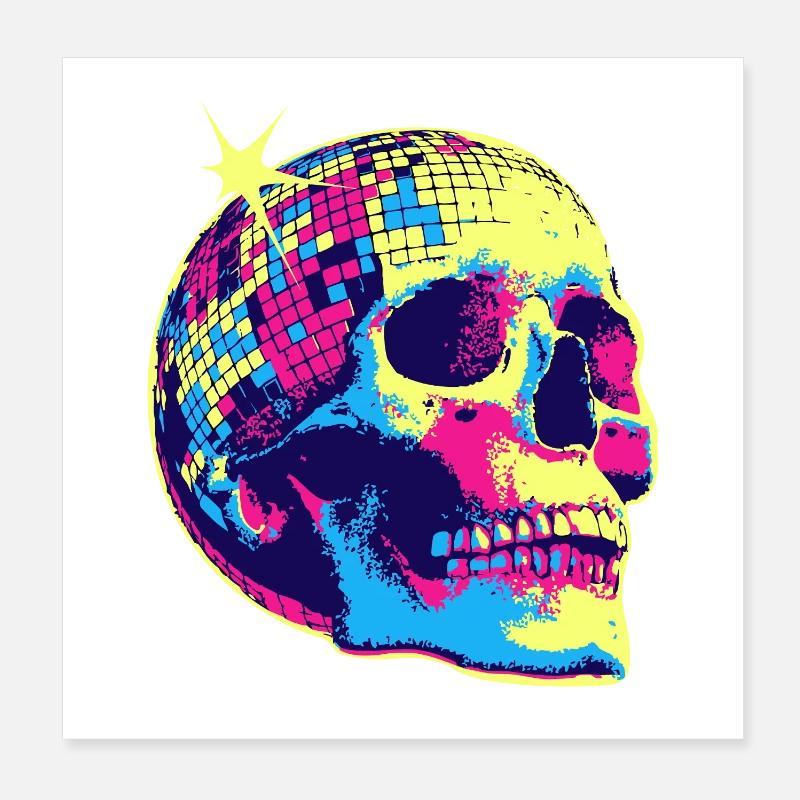 Neon Disco Skull Poster 8" x 8" (20x20 cm)