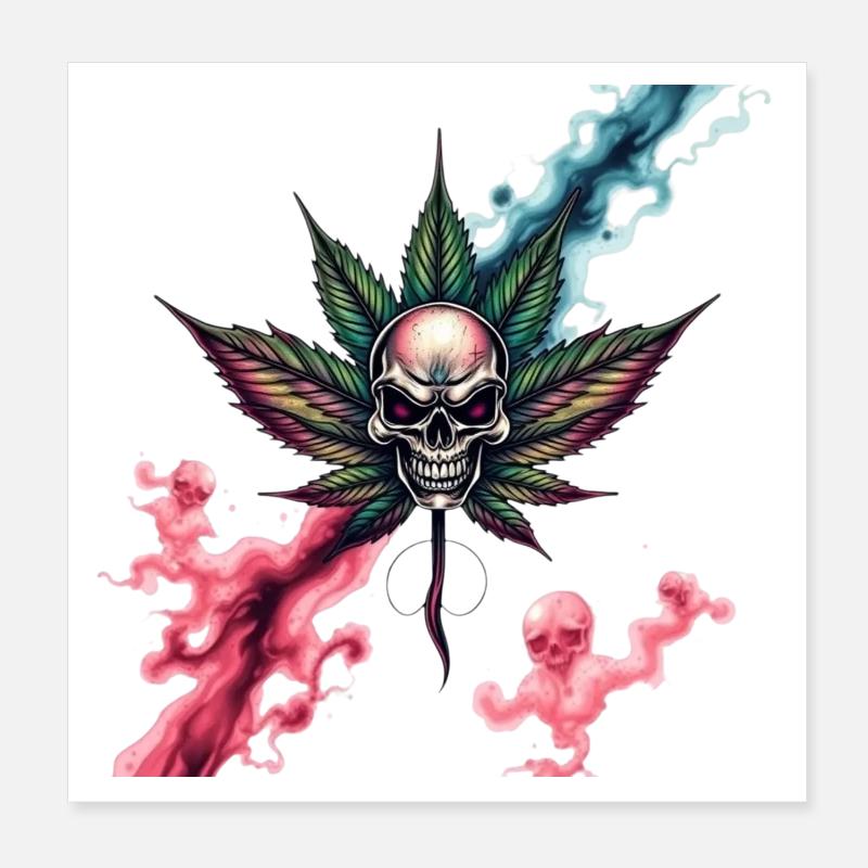 Crâne avec feuille de cannabis colorée Poster 20 x 20 cm