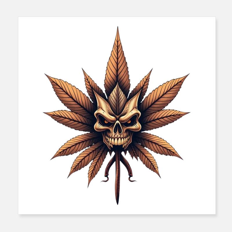 Schädelblatt Gothic Cannabis Poster 20x20 cm