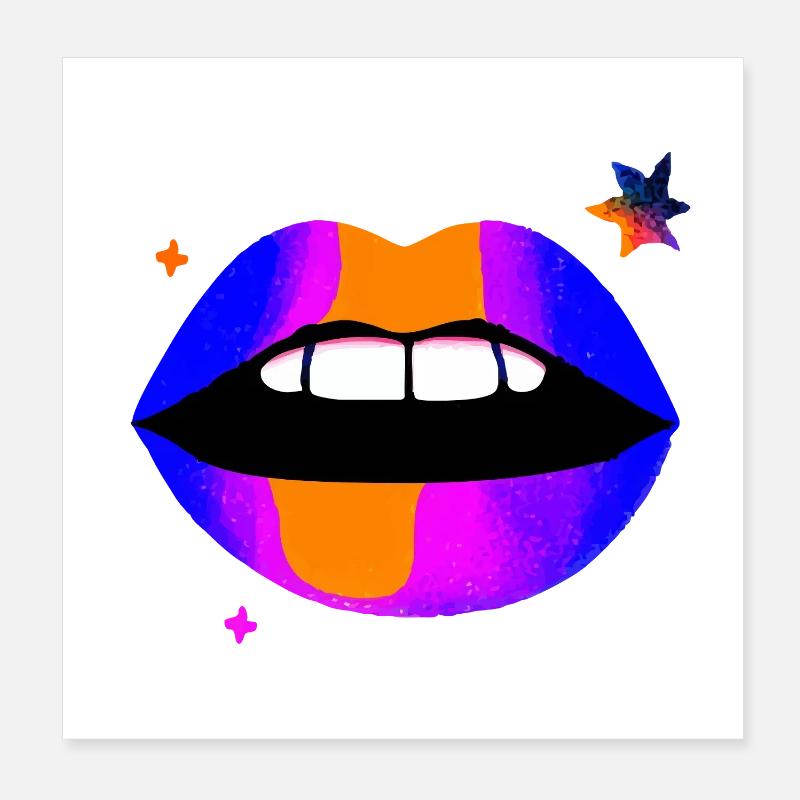 Neon Regenbogen Lippen Poster 20x20 cm