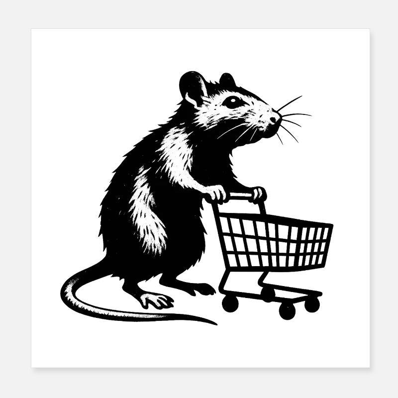 Rat avec chariot de supermarché Poster 20 x 20 cm