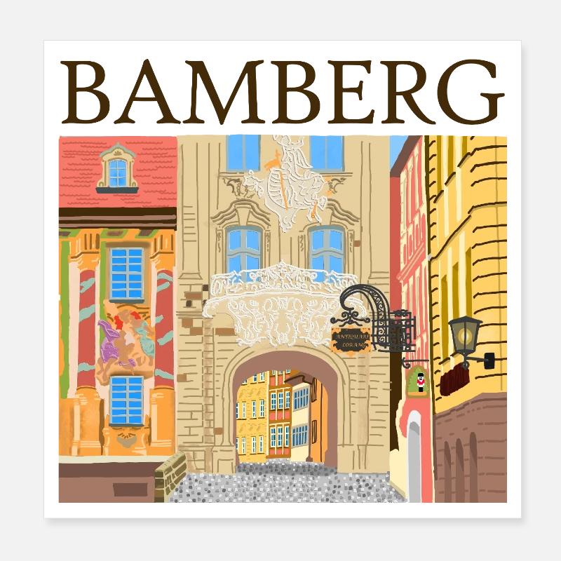 Bamberg, Bavière, Dessin à la main Poster 20 x 20 cm