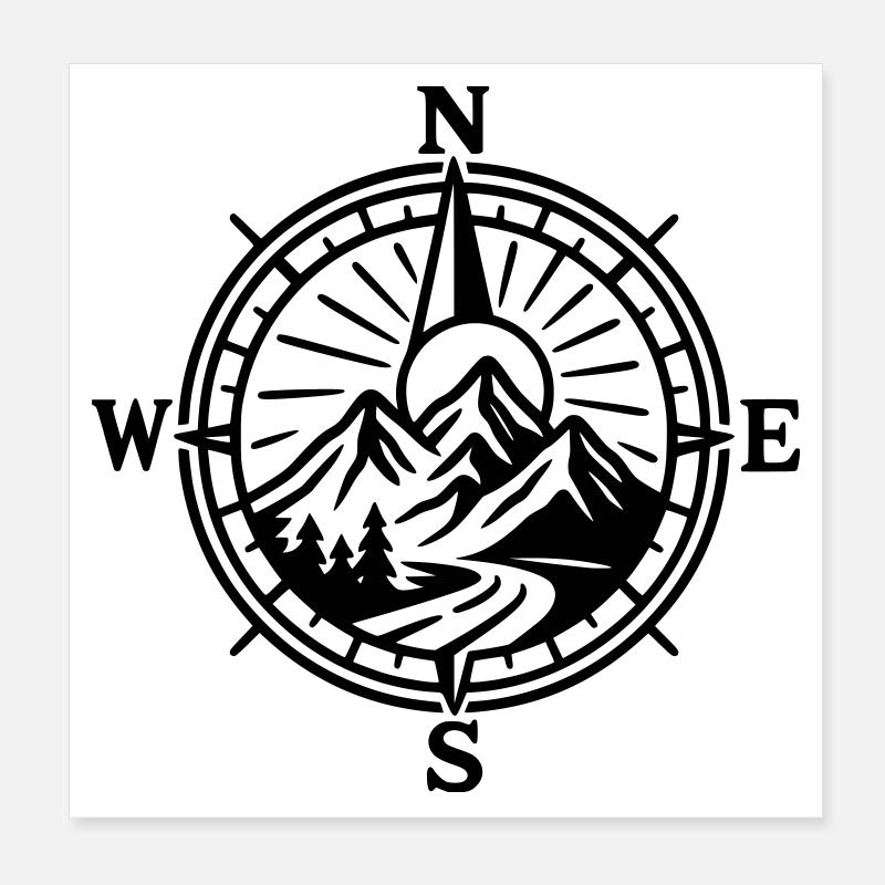Mountain Compass Poster 8" x 8" (20x20 cm)