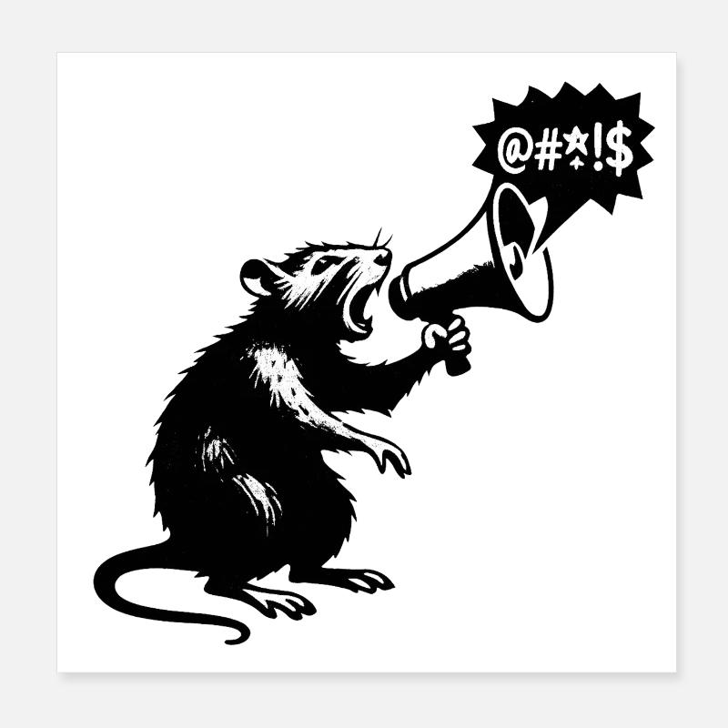 Rat with Megaphone Loud Message Poster 8" x 8" (20x20 cm)