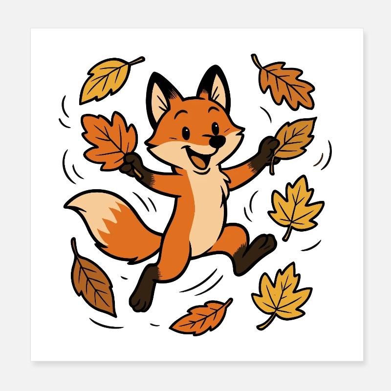 Fuchs Herbst Wald Laub Blätter Wind Freude Spiel Poster 20x20 cm