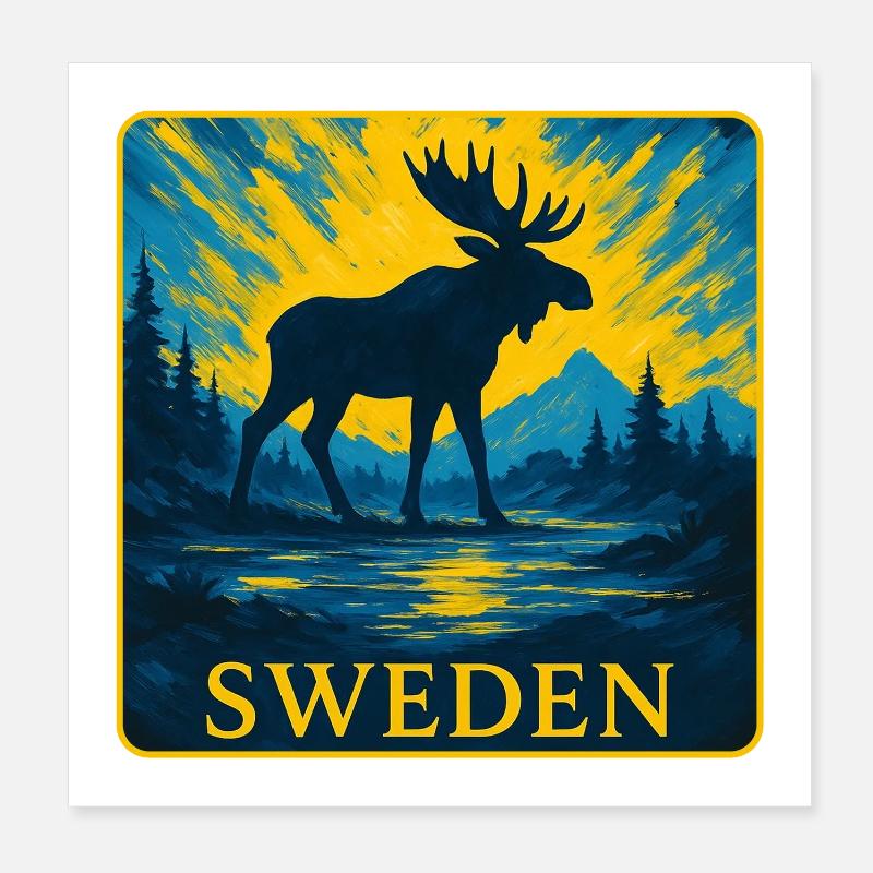 Suède Moose Silhouette Design Poster 20 x 20 cm