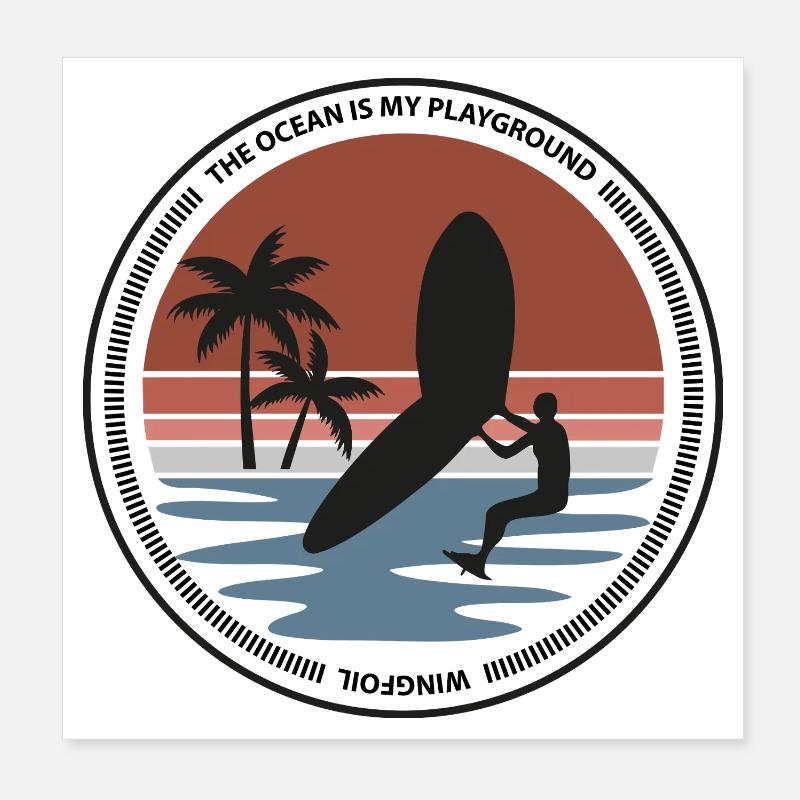 Wingsurfer in sunset on palm beach Poster 8" x 8" (20x20 cm)