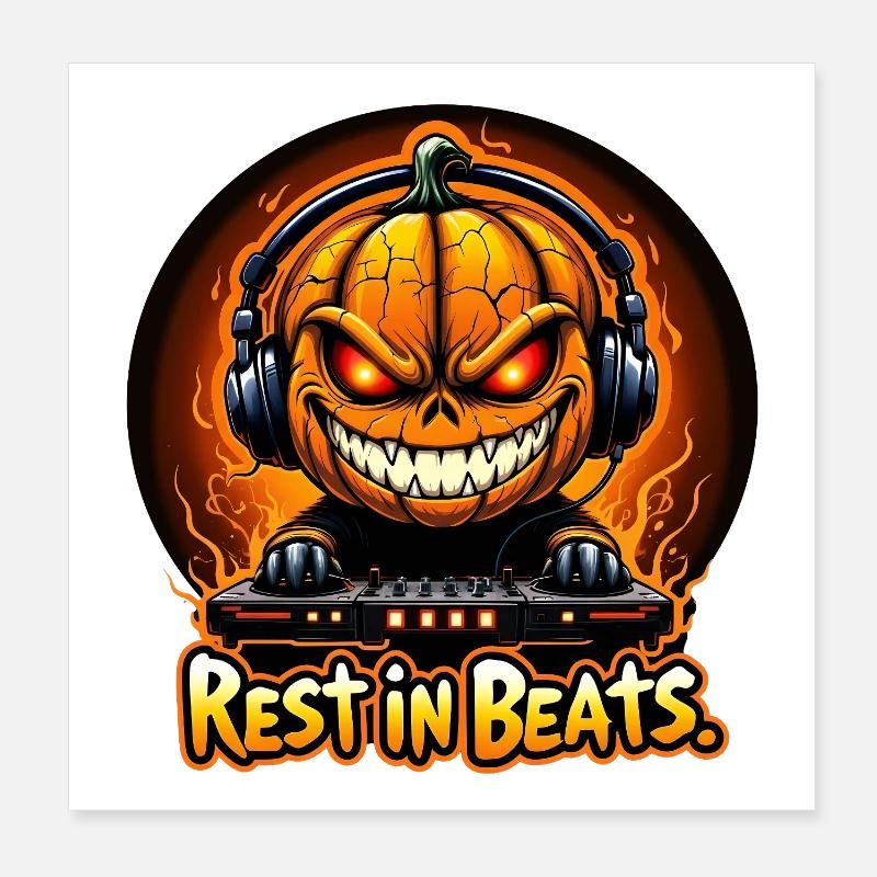 Reposez-vous dans Beats Pumpkin DJ Poster 20 x 20 cm