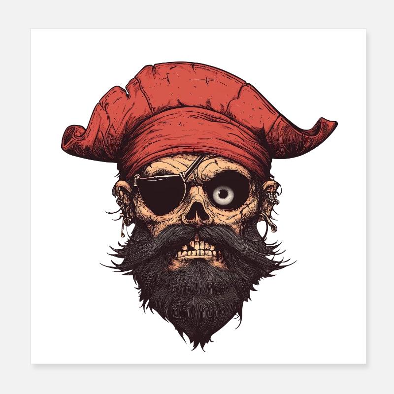 Piratenschädel mit rotem Halstuch Poster 20x20 cm