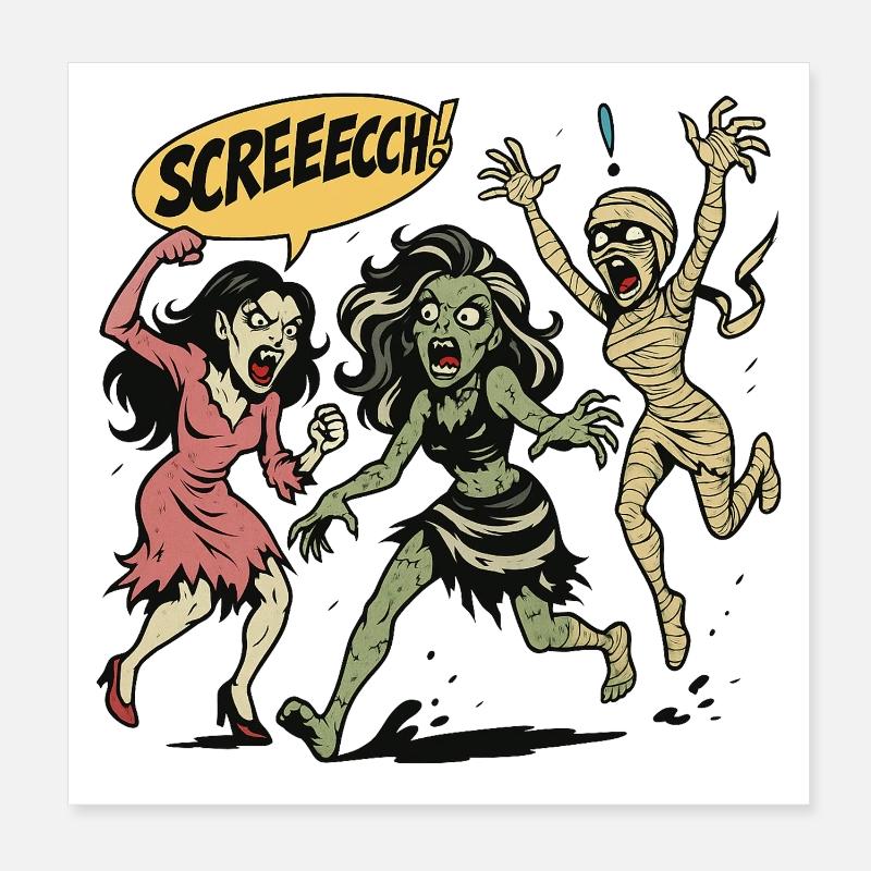 Zombie-Trio im Screaming-Comicstil Poster 20x20 cm