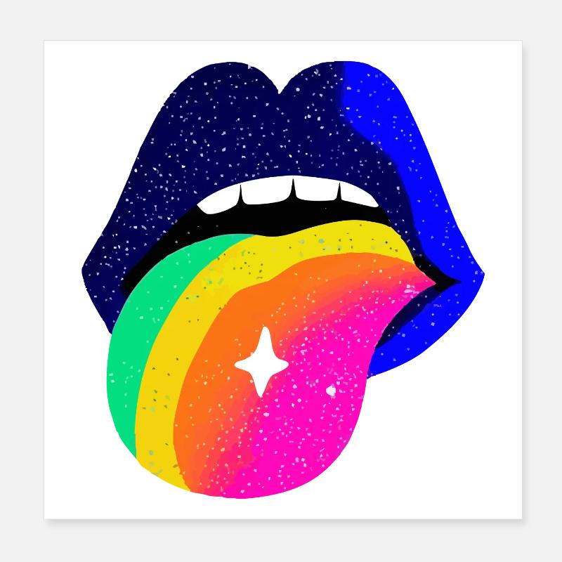 Langue arc-en-ciel Pop Art Lèvres Poster 20 x 20 cm