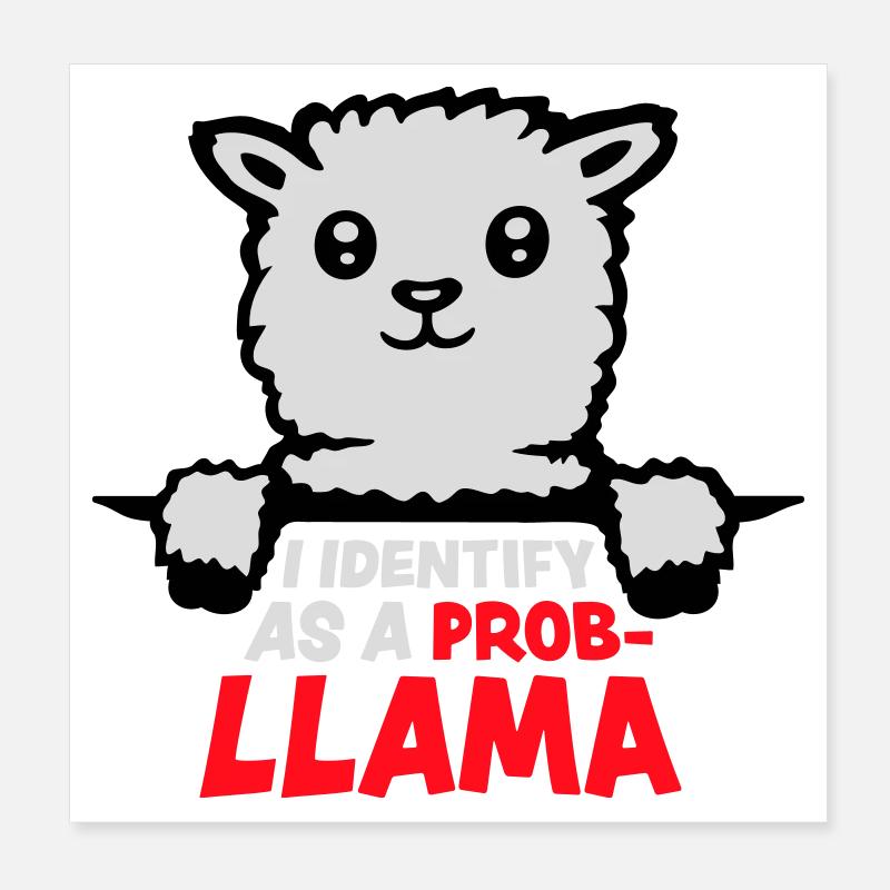Je m’identifie comme un probllama Cool Lama Problem Spruch Poster 20 x 20 cm