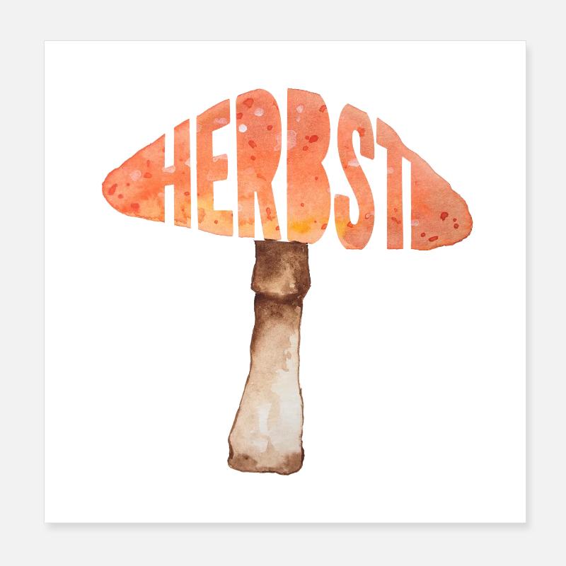 Champignon d’automne Aquarelle Illustration Typographie Poster 20 x 20 cm