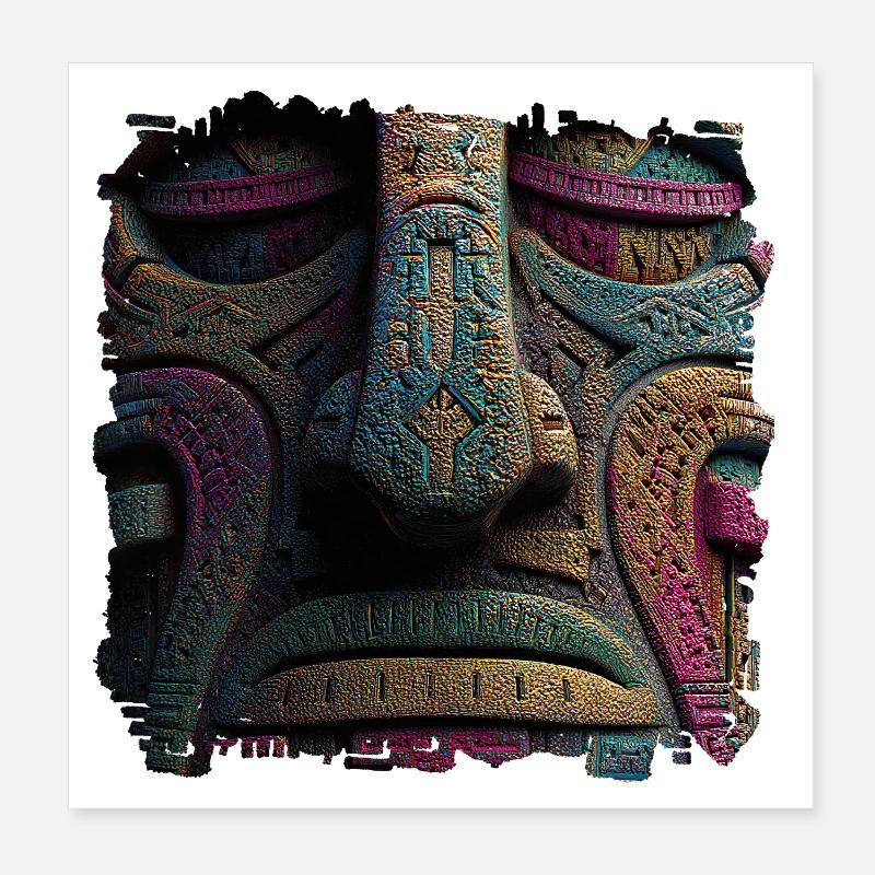 Masque Totem de Relief de Couleur Aztèque Poster 20 x 20 cm