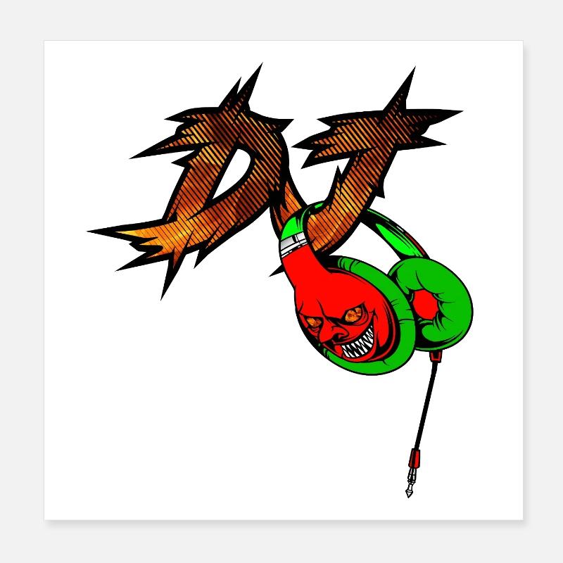 Neon Devil avec casque DJ Poster 20 x 20 cm