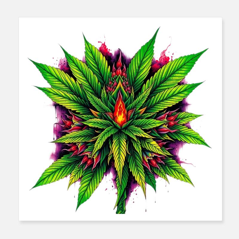 Feuer Mandala Cannabisblatt Stern Poster 20x20 cm