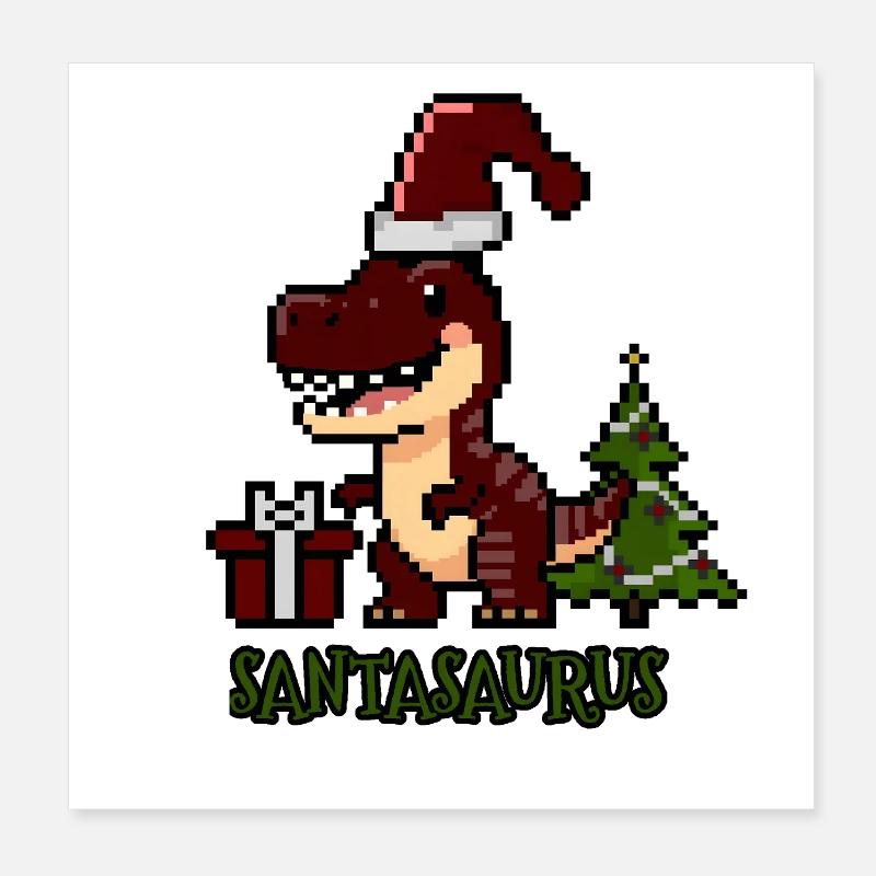 Santasaurus Christmas Dino Poster 8" x 8" (20x20 cm)