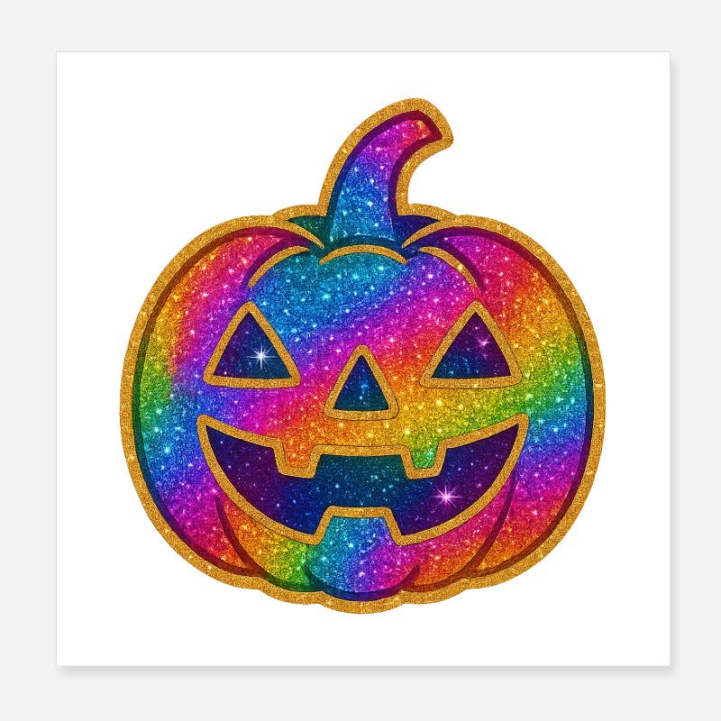Rainbow Glitter Pumpkin Poster 8" x 8" (20x20 cm)