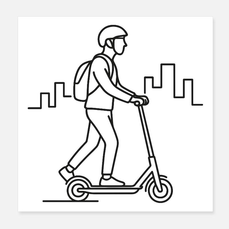 E-Scooter Driver Sketch – Urban Design Poster 8" x 8" (20x20 cm)