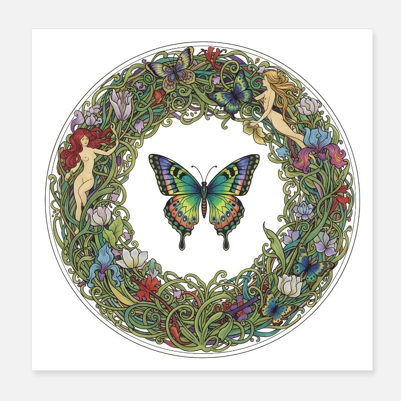 Cercle de fleurs papillon image de rêve Poster 20 x 20 cm