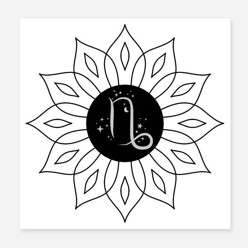 Capricorne constellation cosmique lune et étoiles - Poster 20 x 20 cm - blanc