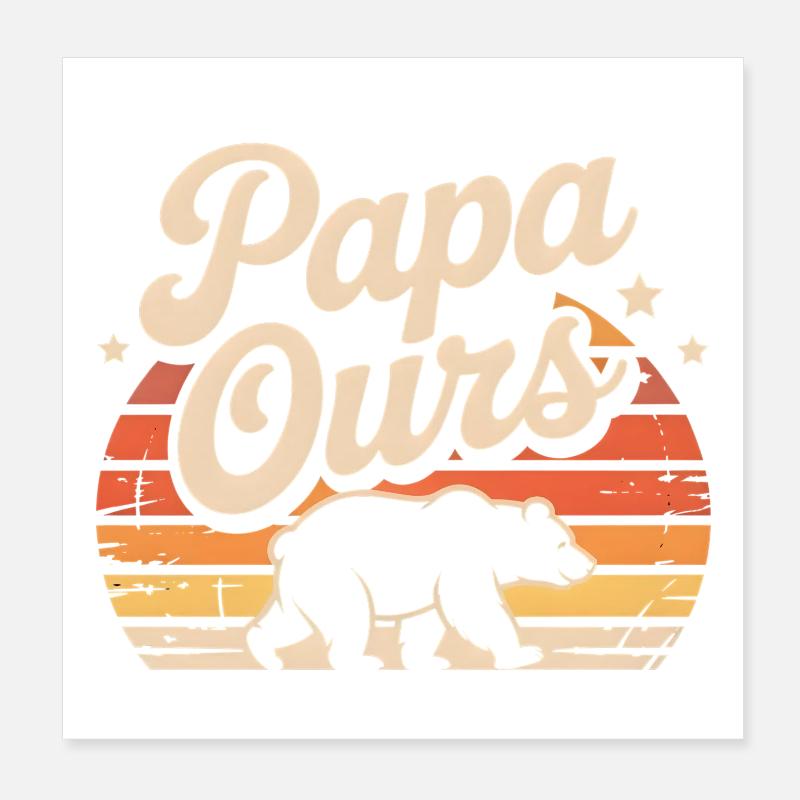 Papa Bear Retro Sun Poster 8" x 8" (20x20 cm)