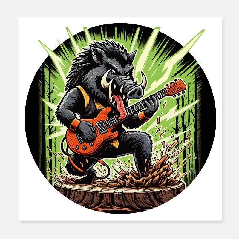 Sanglier : guitariste de rock en forêt Poster 20 x 20 cm