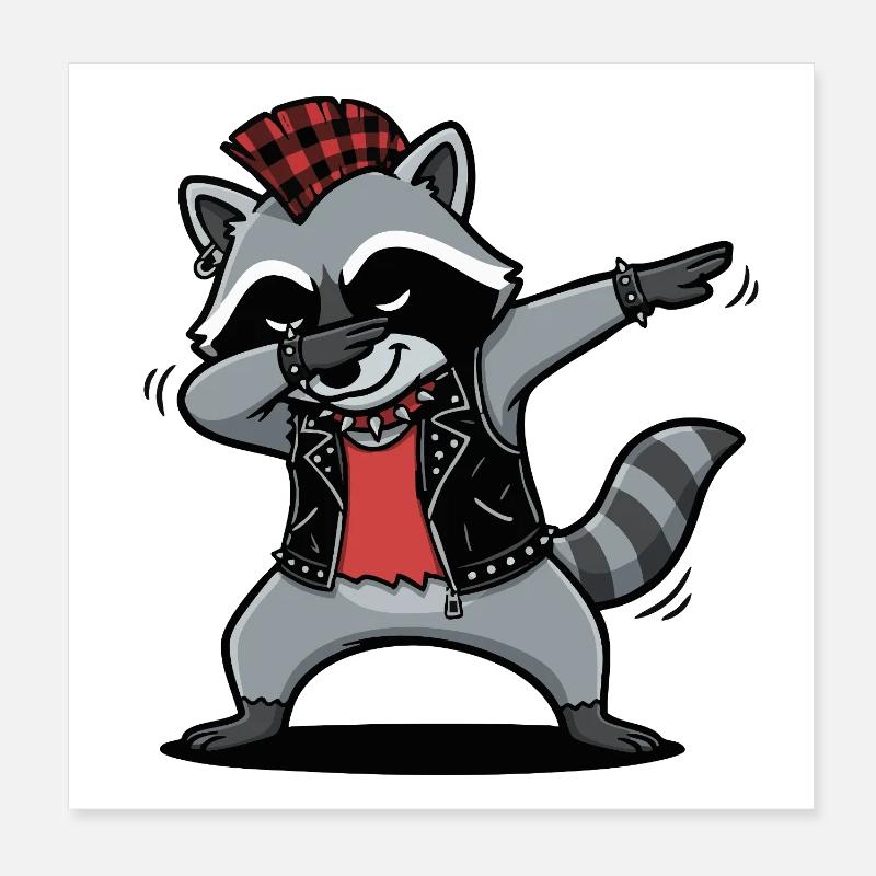 Punkrock Waschbär – DAB Move im Comic Style Poster 20x20 cm