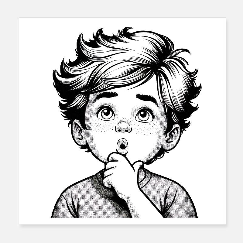 Overrasket betænksom dreng | Eftertænksom dreng Poster 20x20 cm