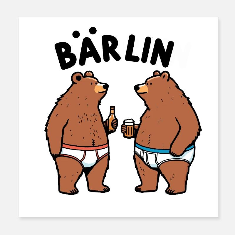 Bären Berlin Bärlin Bär Bier Party Unterhose Prost Poster 20x20 cm