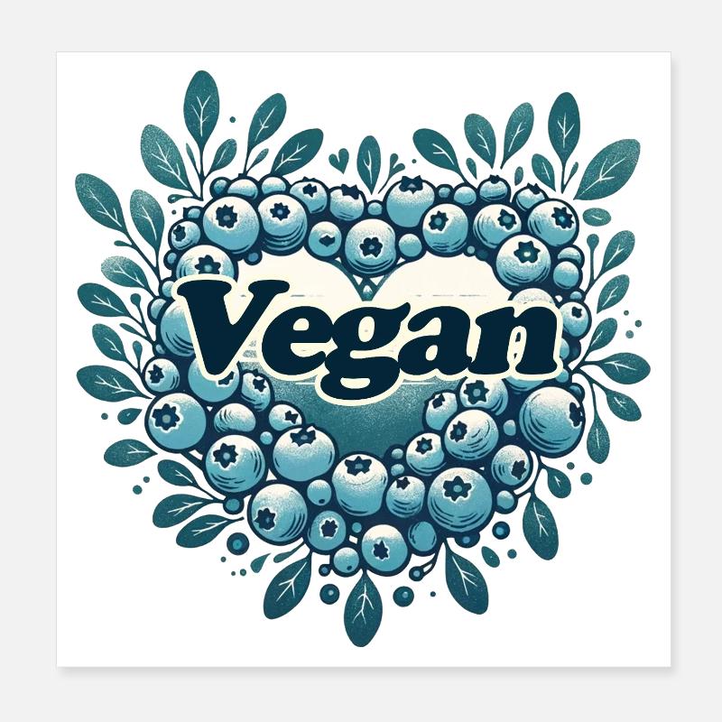 Logo végétalien en forme de cœur de myrtille Poster 20 x 20 cm