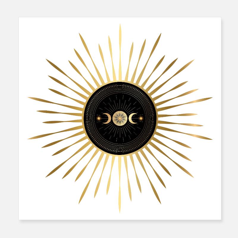 Aube dorée soleil et lune Poster 20 x 20 cm