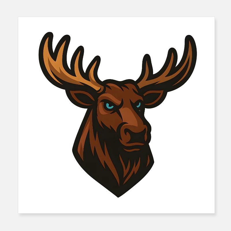 Moose Head Illustration Poster 8" x 8" (20x20 cm)