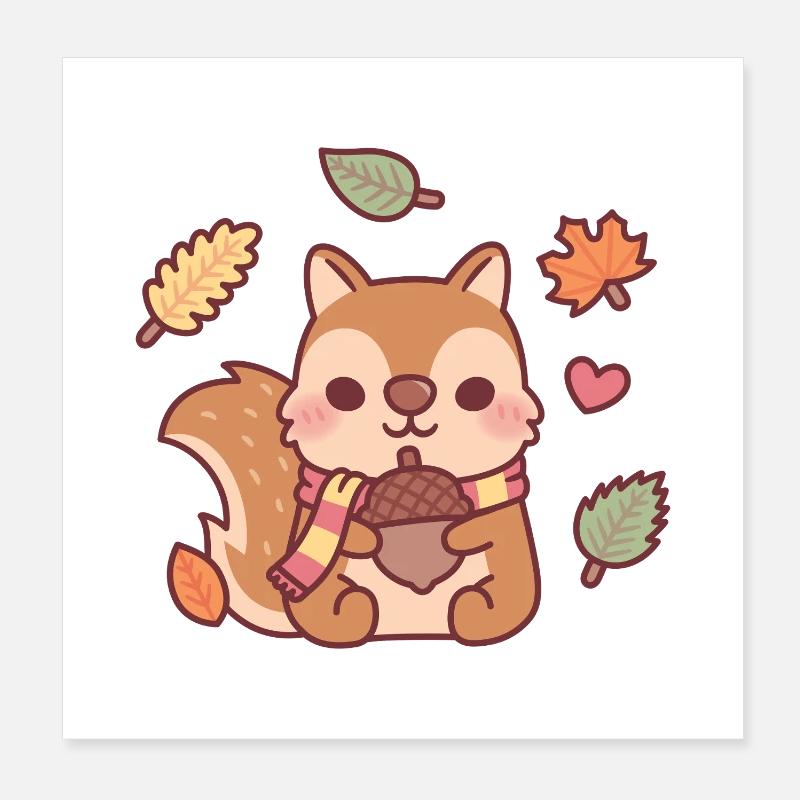 Niedliches Eichhörnchen mit Schal mit Eichel Herbstmeer Poster 20x20 cm